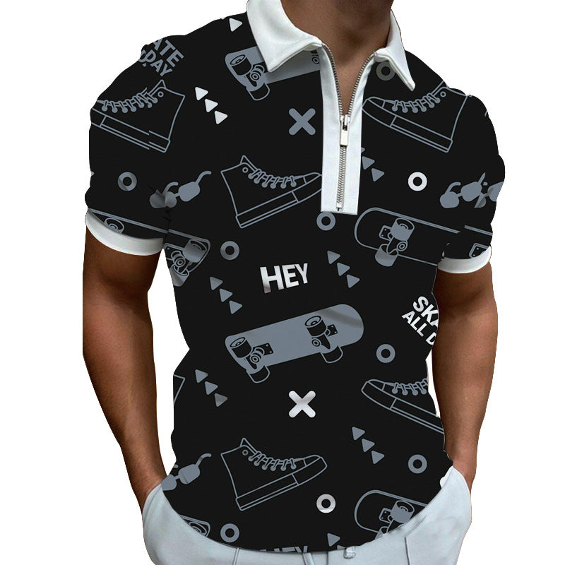 Men's polo shirt with modern graphic pattern and zipper Lisslune