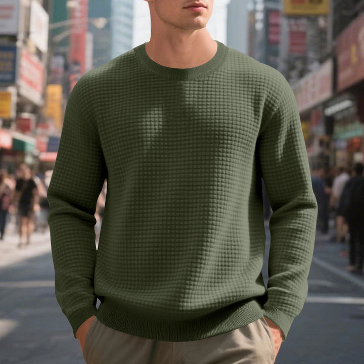 Men's fashionable textured sweater with round neck and comfortable fit Lisslune