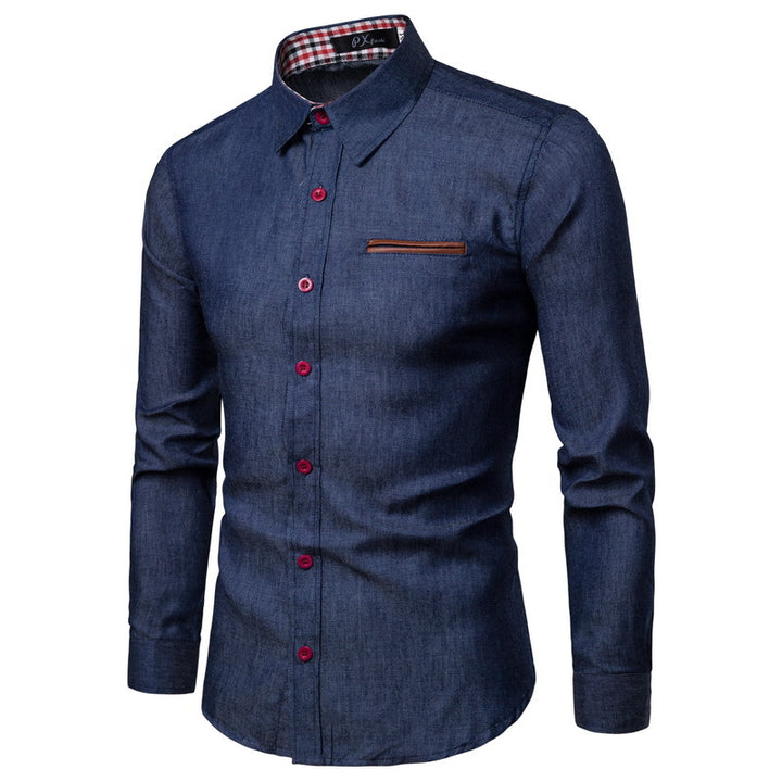 Men's classic denim shirt with contrasting accents Lisslune