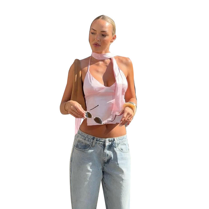 Women's short-sleeve top with asymmetric halter design and delicate gathering Lune London
