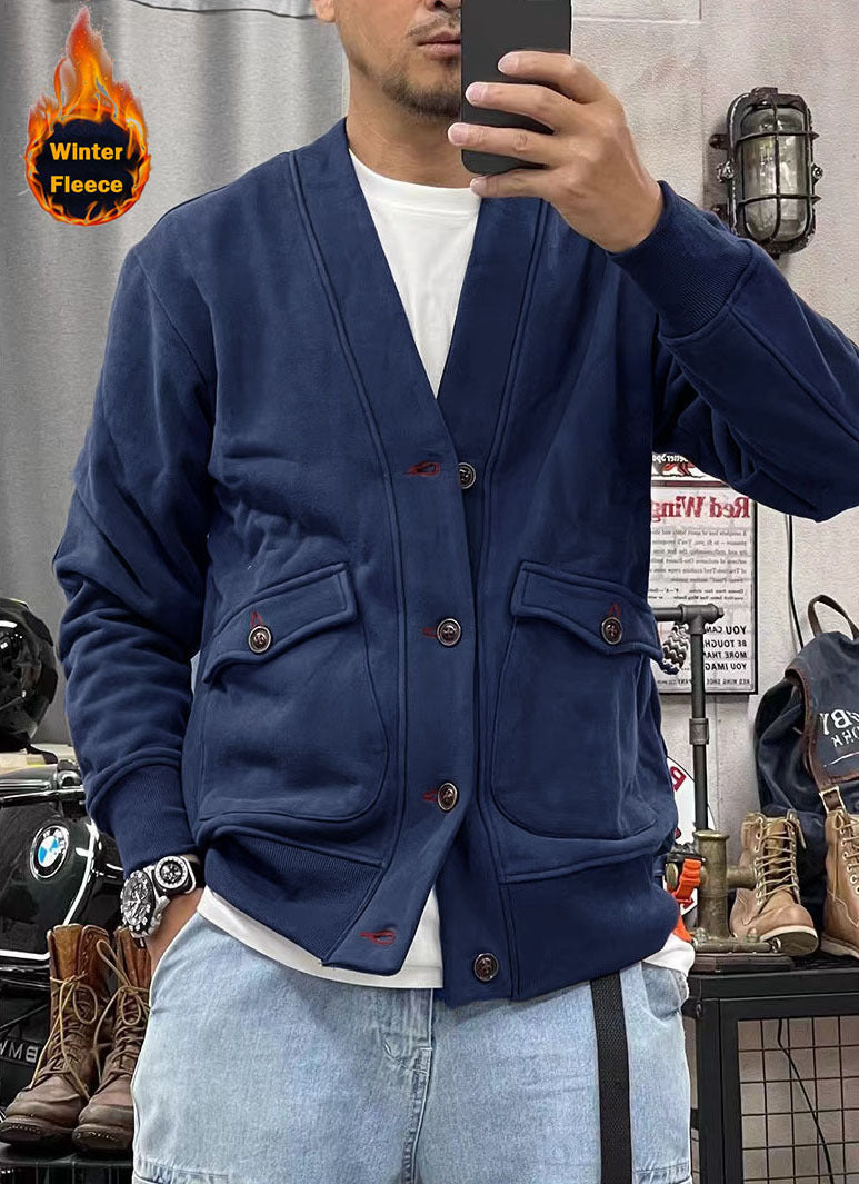 Men's fashionable fleece jacket with practical pockets and elegant button placket Lisslune