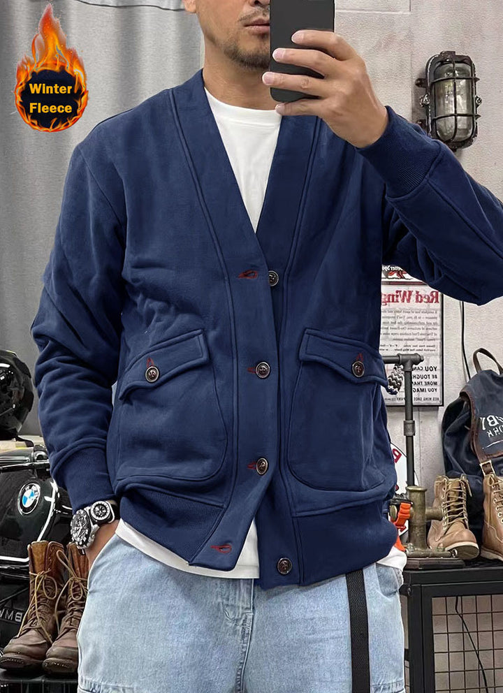 Men's fashionable fleece jacket with practical pockets and elegant button placket Lisslune