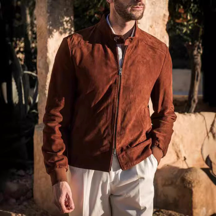 Men's high-quality suede jacket with rising collar Lisslune