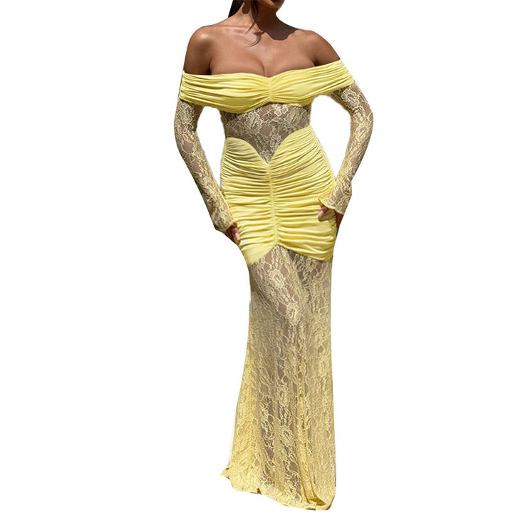 Women's maxi dress with chic ruching and off-shoulder design
