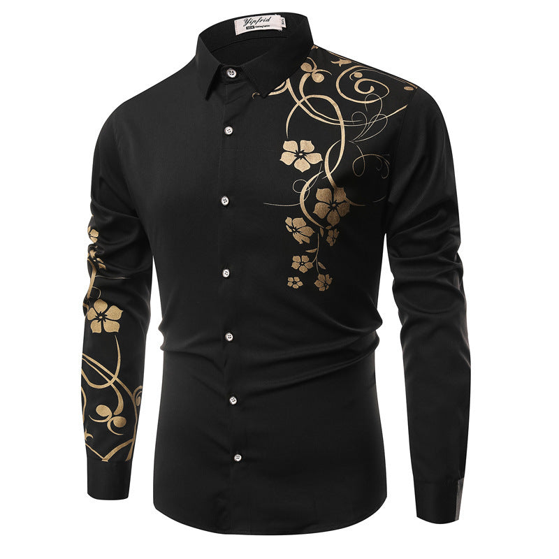 Men's fashion long-sleeve shirt with floral design Lisslune