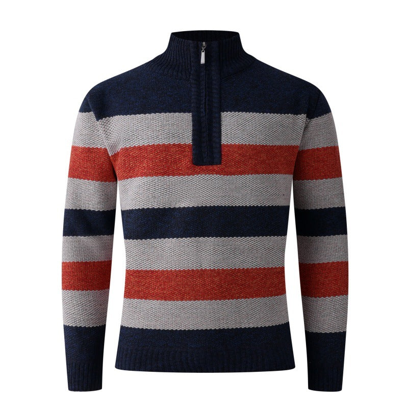 Men's fashionable stand-up collar sweater with decorative stripes Lisslune