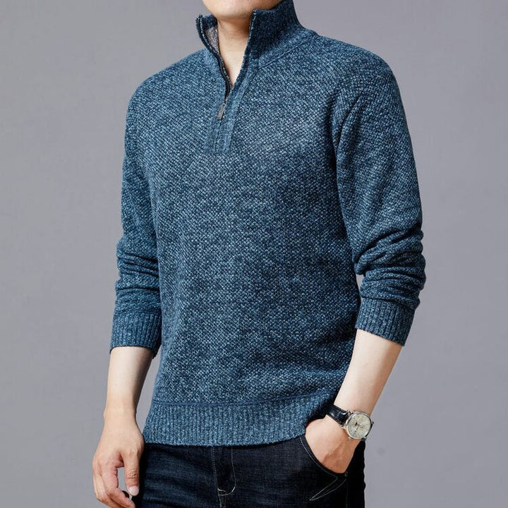 Men's knit sweater with modern stand-up collar and textured surface Lisslune
