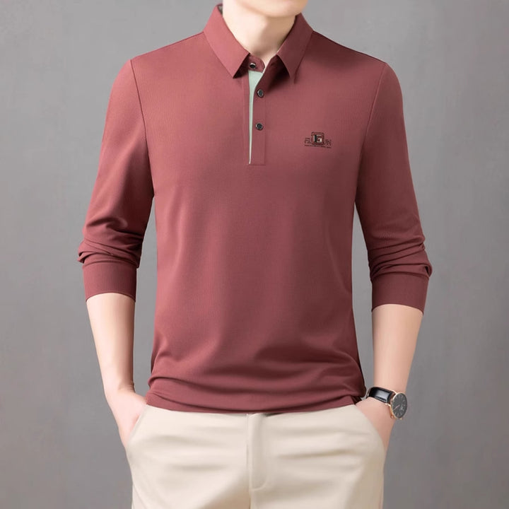 Men's Breathable Long Sleeve Polo Shirt with Modern Collar Lisslune