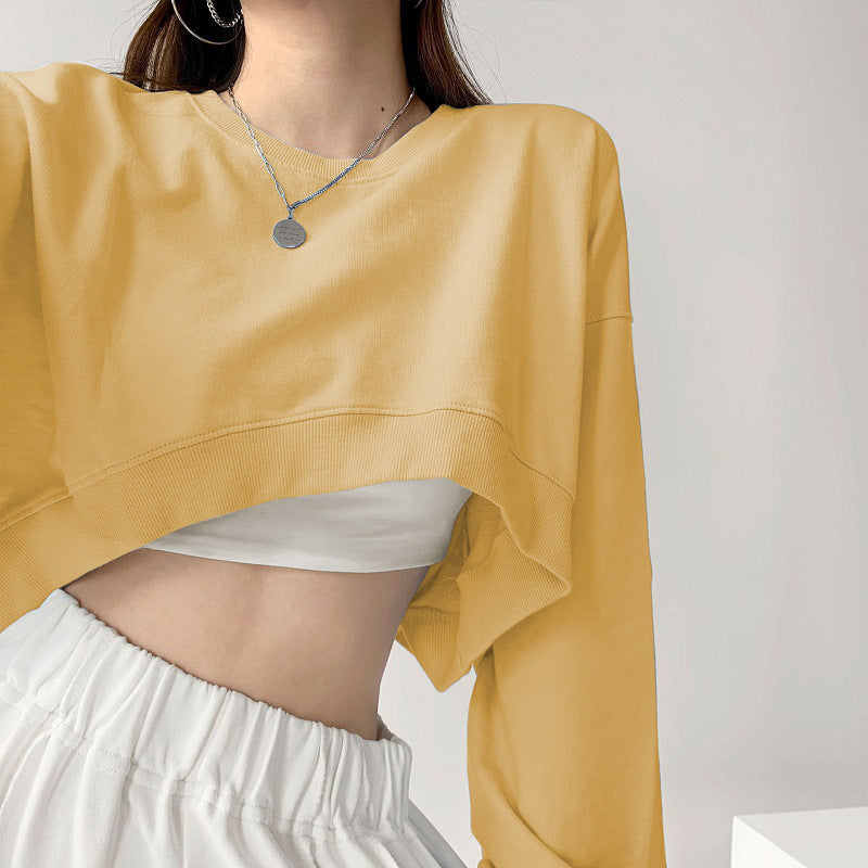 Women's Casual Crop Sweatshirt with Loose-Fitting Sleeves and Fashionable Cut