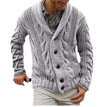 Men's cardigan with modern cable pattern and large shawl collar Lisslune