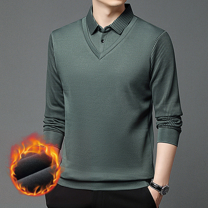 Men's fashionable sweater with V-neck and textured sleeve Lisslune