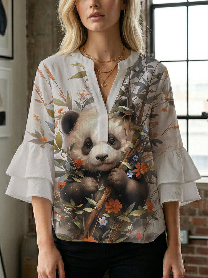 Women Elegant Top with Voluminous Puff Sleeves and Floral Print Lisslune