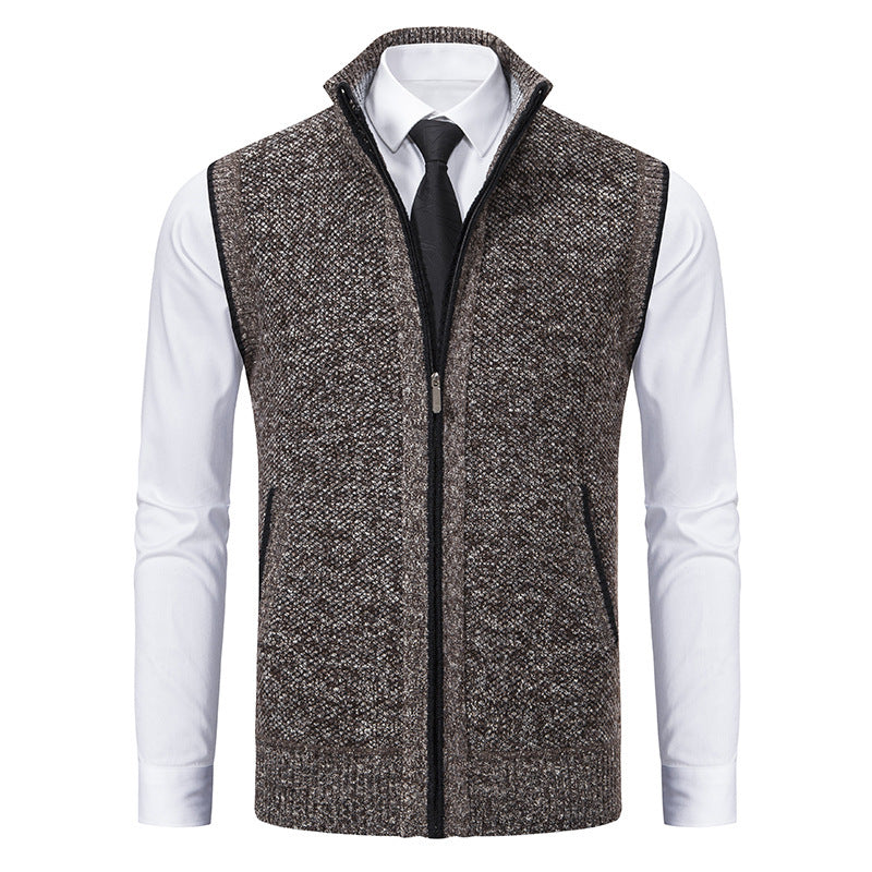 Men's elegant knitted vest with high collar and practical zip pockets Lisslune