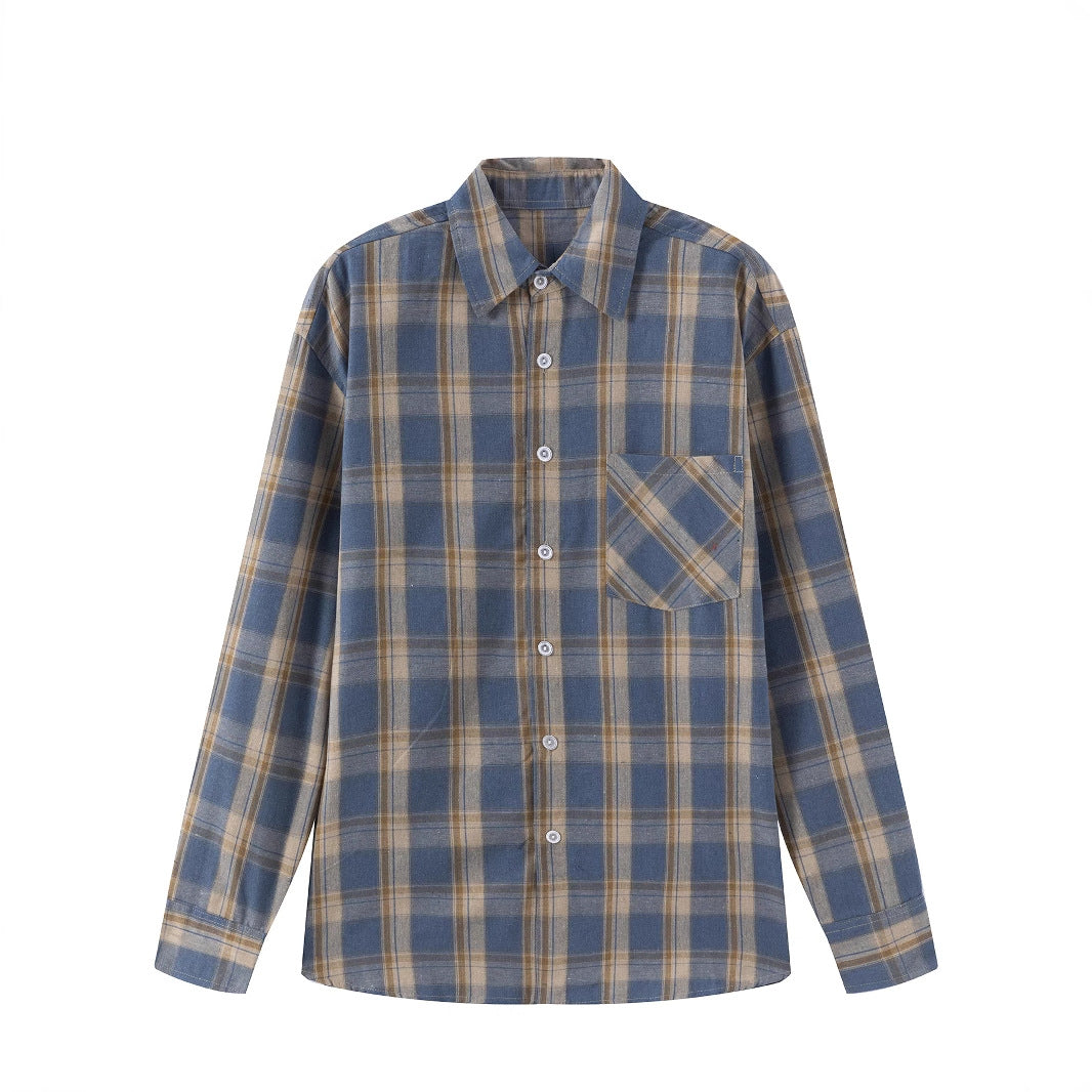Men's fashionable long-sleeve shirt with checkered pattern and chest pocket Lisslune
