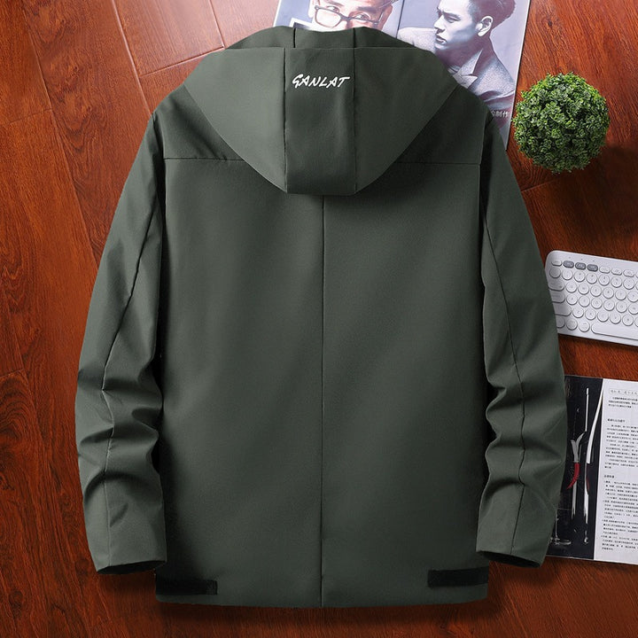 Men's stylish transitional jacket with adjustable hood design and practical zippered pockets Lisslune