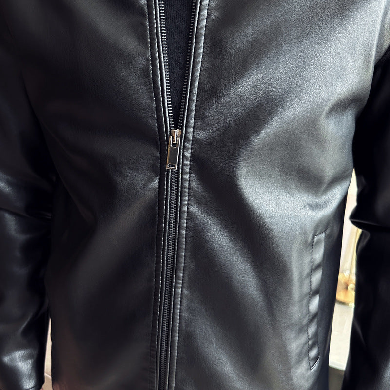Men's fashionable synthetic leather jacket with minimalist cut and functional pockets Lisslune