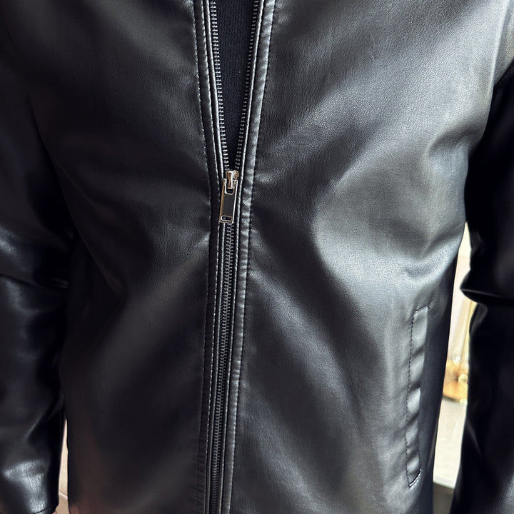 Men's fashionable synthetic leather jacket with minimalist cut and functional pockets Lisslune