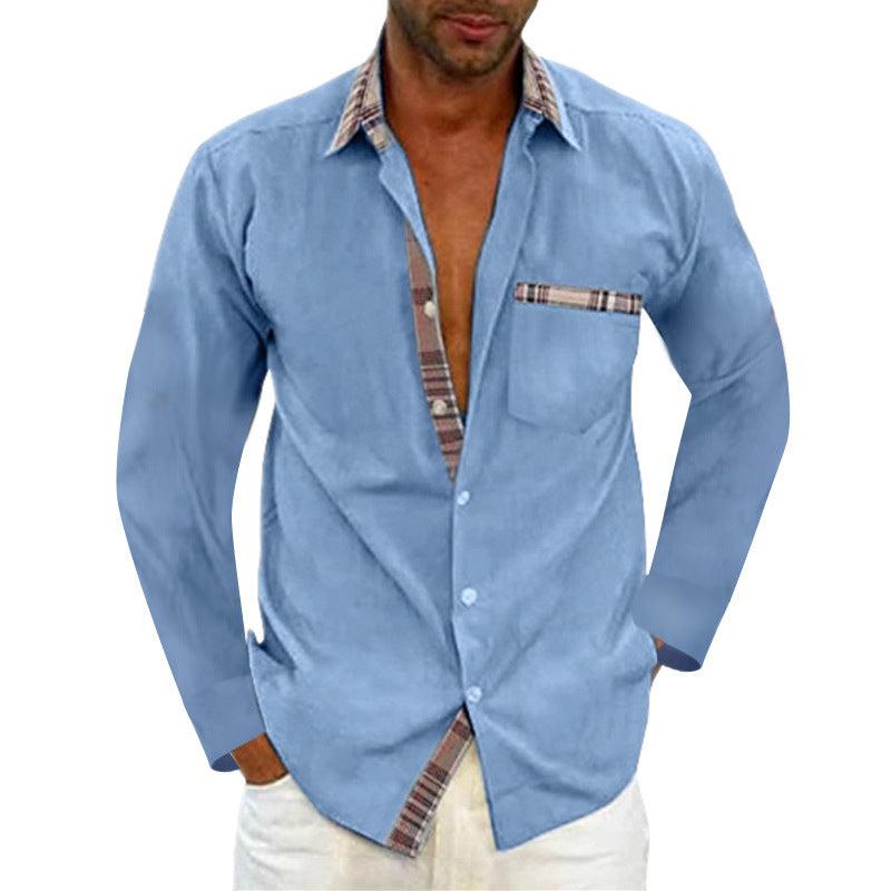Men's long sleeve shirt with fashionable check pattern and practical chest pocket Lisslune