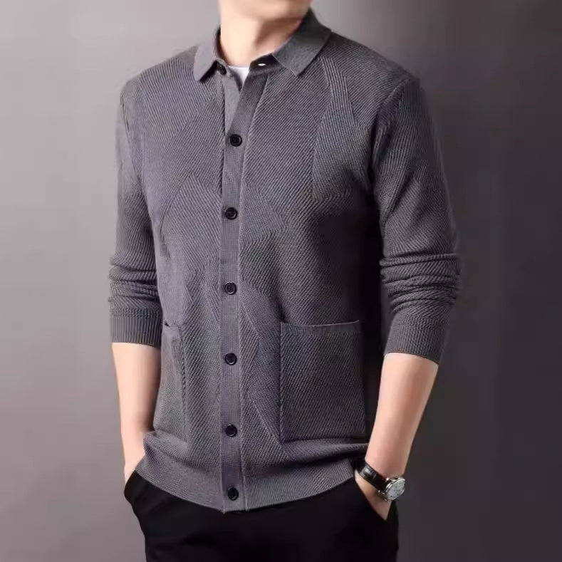 Men's cardigan with modern textured design and practical pockets Lisslune
