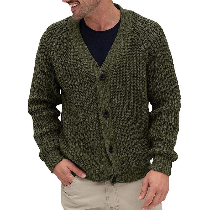 Men's Chunky Knit Cardigan with Button Placket Lisslune