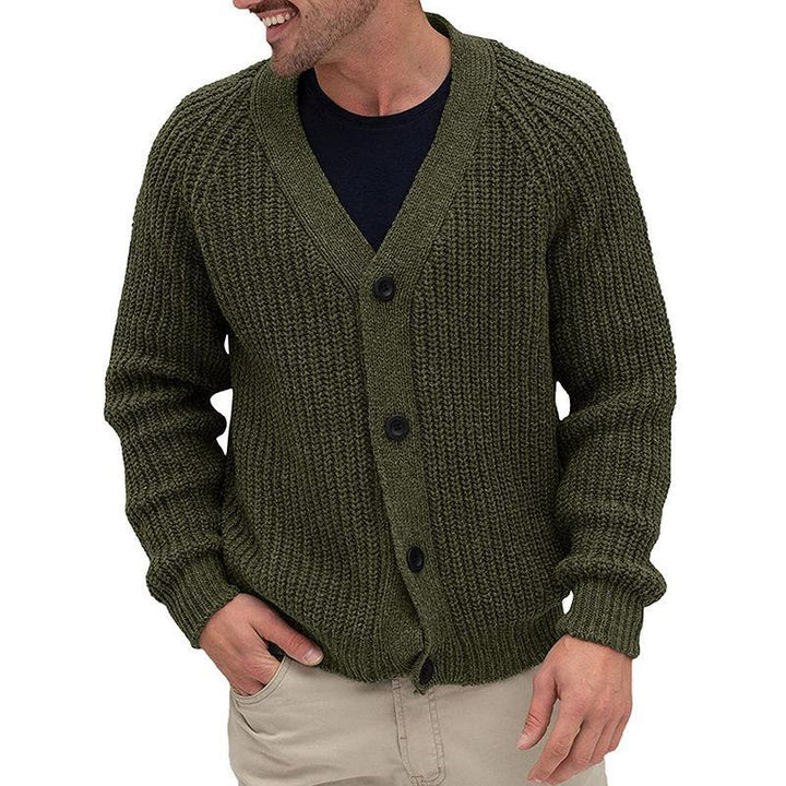 Men's Chunky Knit Cardigan with Button Placket Lisslune