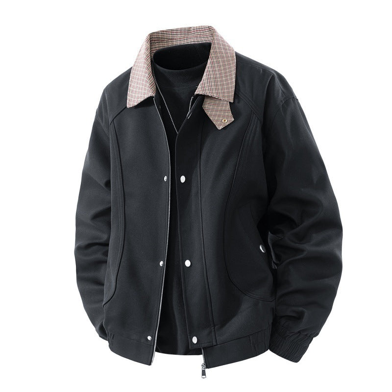 Men's fashionable transitional jacket with checkered collar section Lisslune