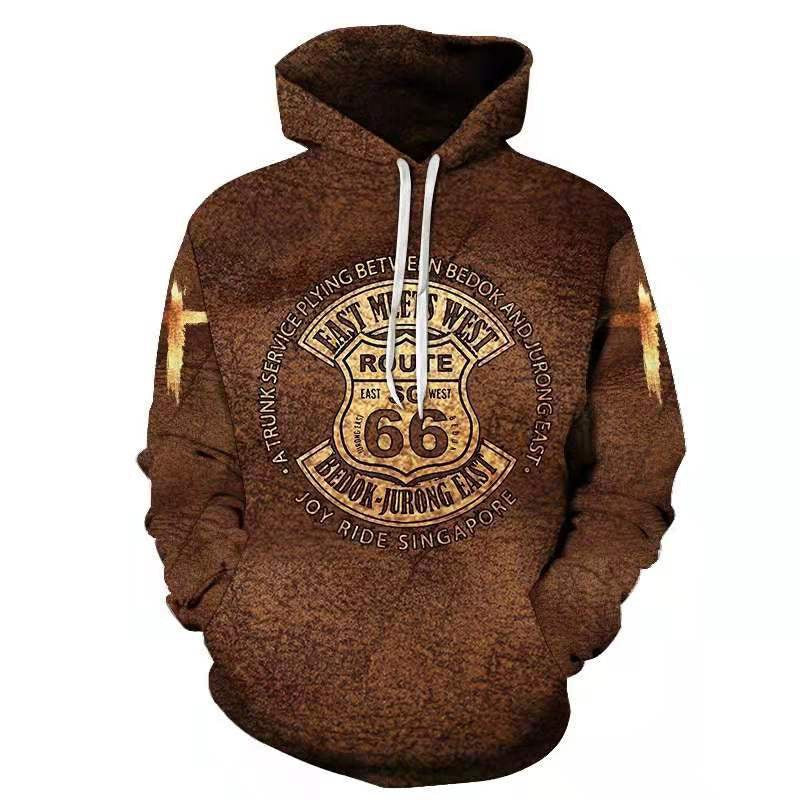 Men's Hoodie with Eye-Catching Route 66 Graphic Design and High-Quality Material Mix Lisslune