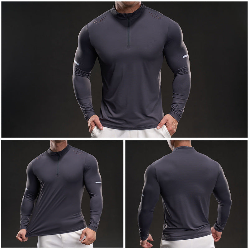 Men's Breathable Long Sleeve Functional Shirt with Stand-Up Collar Lisslune