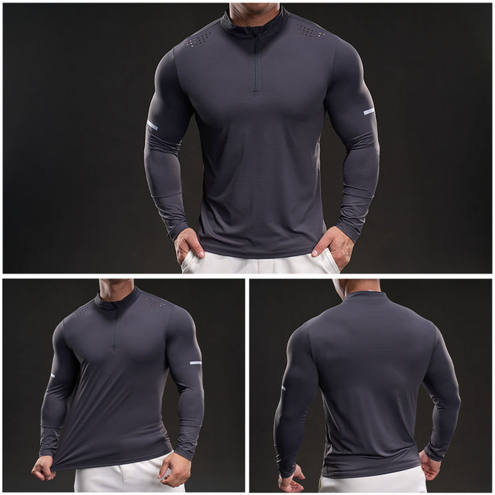 Men's Breathable Long Sleeve Functional Shirt with Stand-Up Collar Lisslune