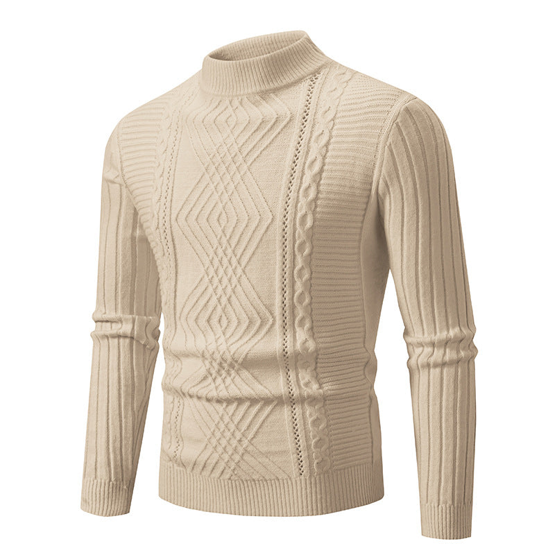 Men's turtleneck sweater made of high-quality cotton with structured cable pattern Lisslune