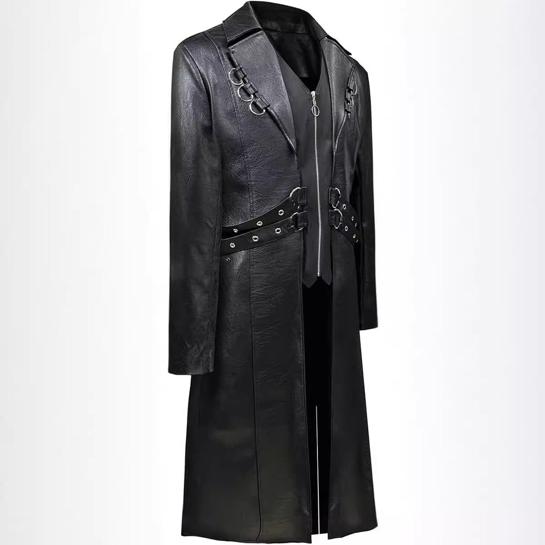 Men's asymmetrical synthetic leather jacket with decorative buckles Lisslune