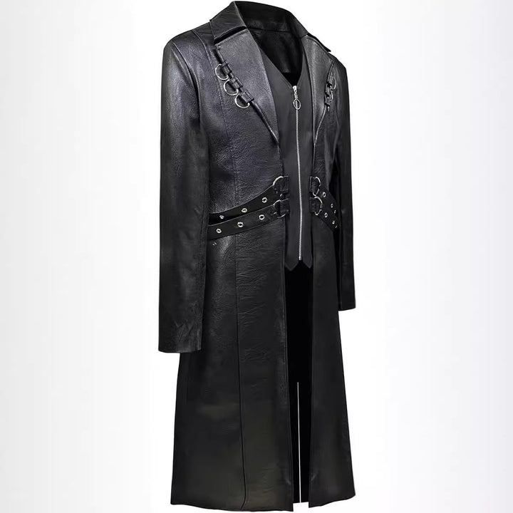 Men's asymmetrical synthetic leather jacket with decorative buckles Lisslune