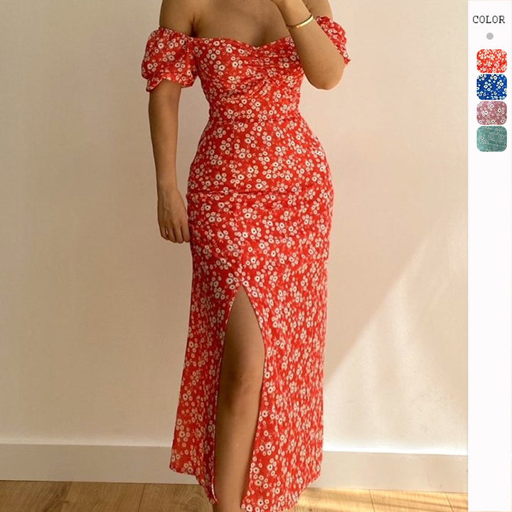 Women's Figure-Hugging Maxi Dress with Floral Pattern and Off-Shoulder Design Lisslune