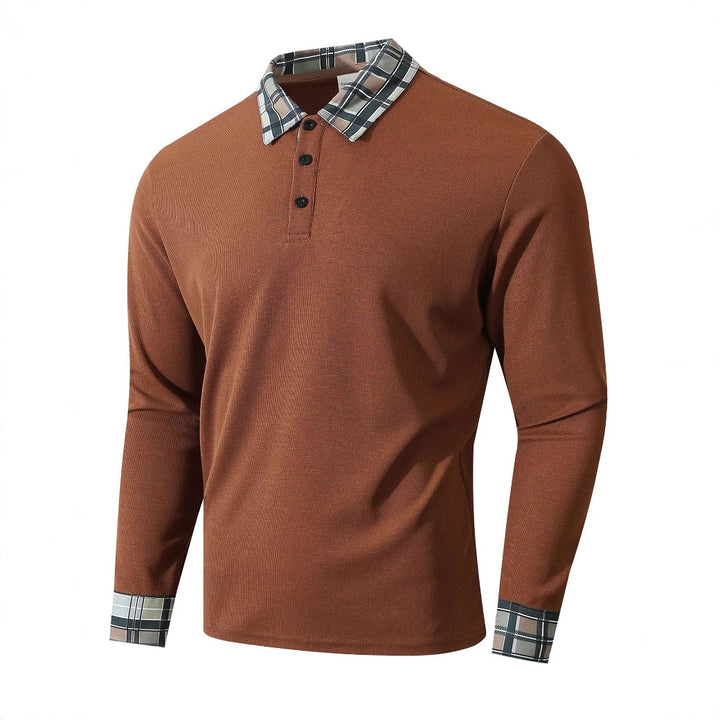 Men's Long Sleeve Polo Shirt with Stylish Check Pattern Lisslune