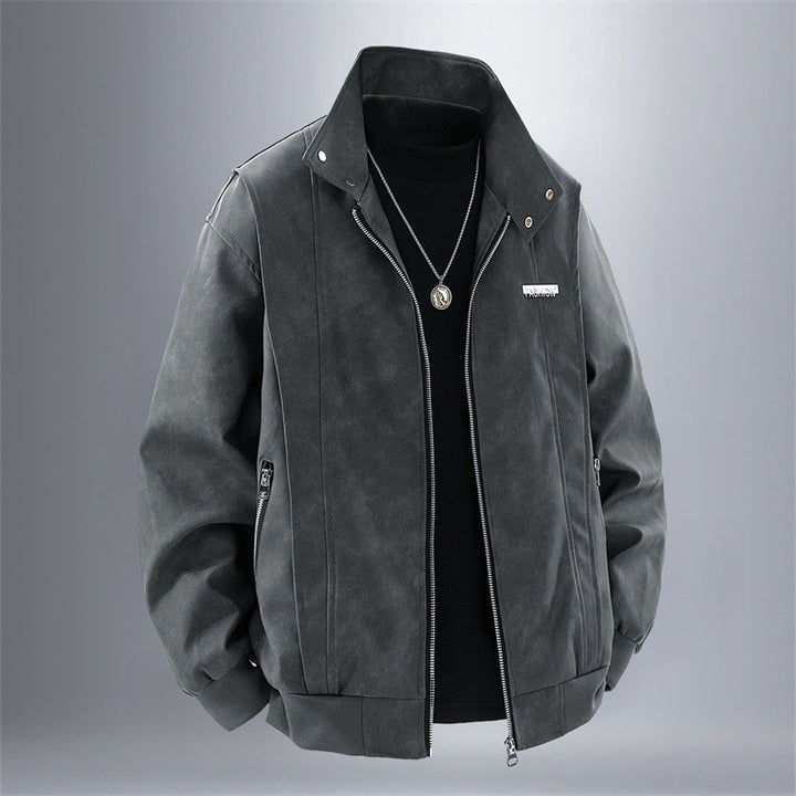 Men's Casual Velour Jacket with High Collar and Zippered Pockets Lisslune