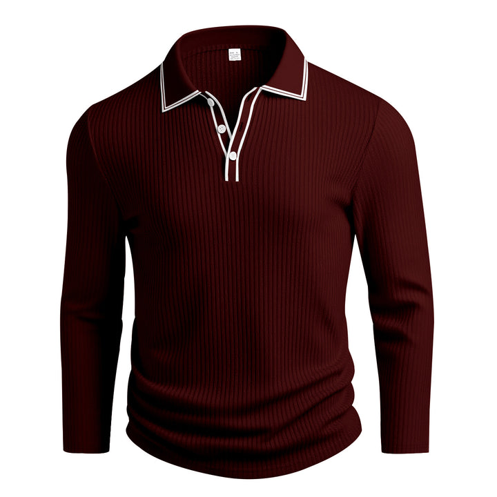 Men's elegant long-sleeve polo shirt with stylish stand-up collar and textured surface Lisslune