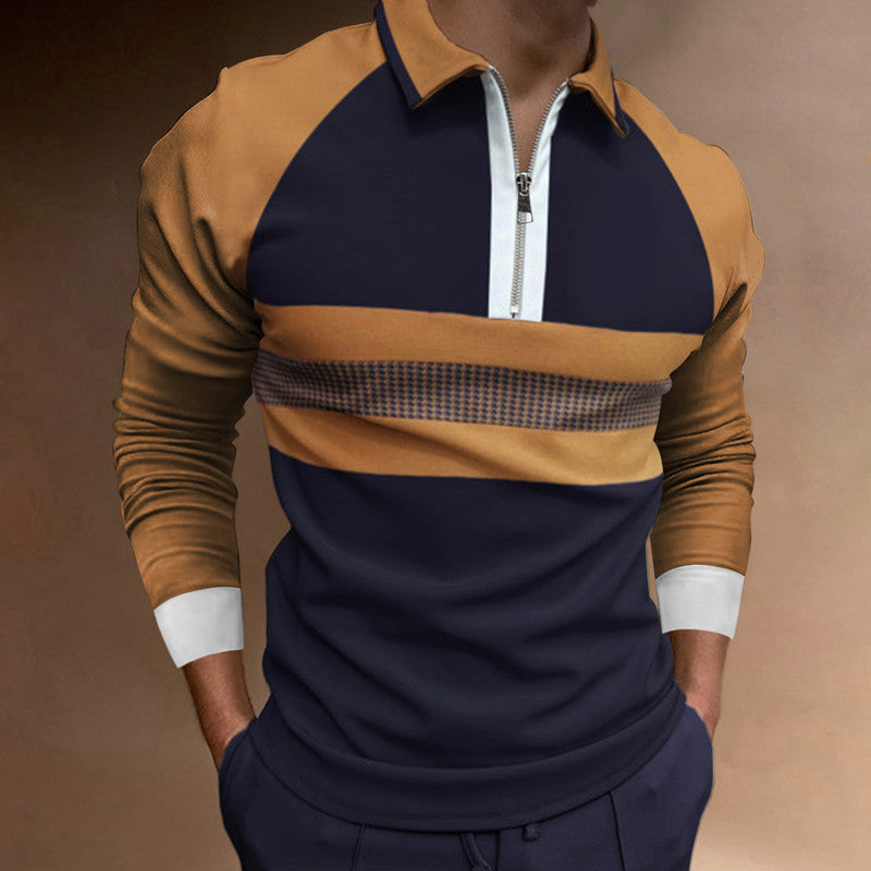 Men's Long Sleeve Polo Shirt with Modern Zipper and Sports Accents Lisslune