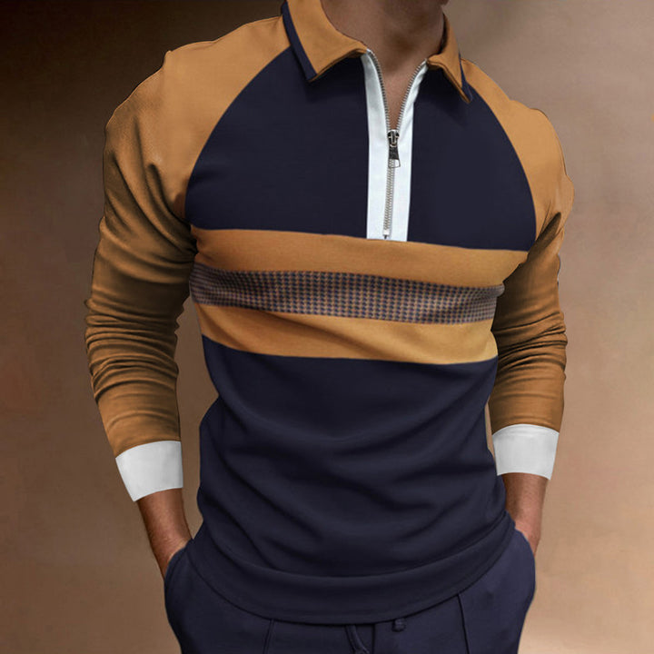 Men's Long Sleeve Polo Shirt with Modern Zipper and Sports Accents Lisslune