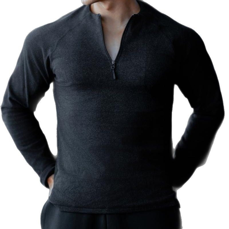 Men's Long Sleeve Workout Shirt with Innovative Zipper Lisslune