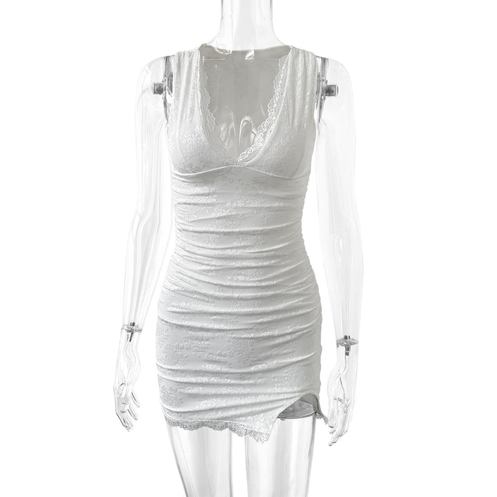Damen sexy Wickelkleid mit Spitzenbesatz und tiefem V-Ausschnitt Lisslune