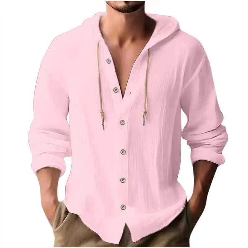 Men's casual hoodie blouse with button placket and side drawstring Lisslune