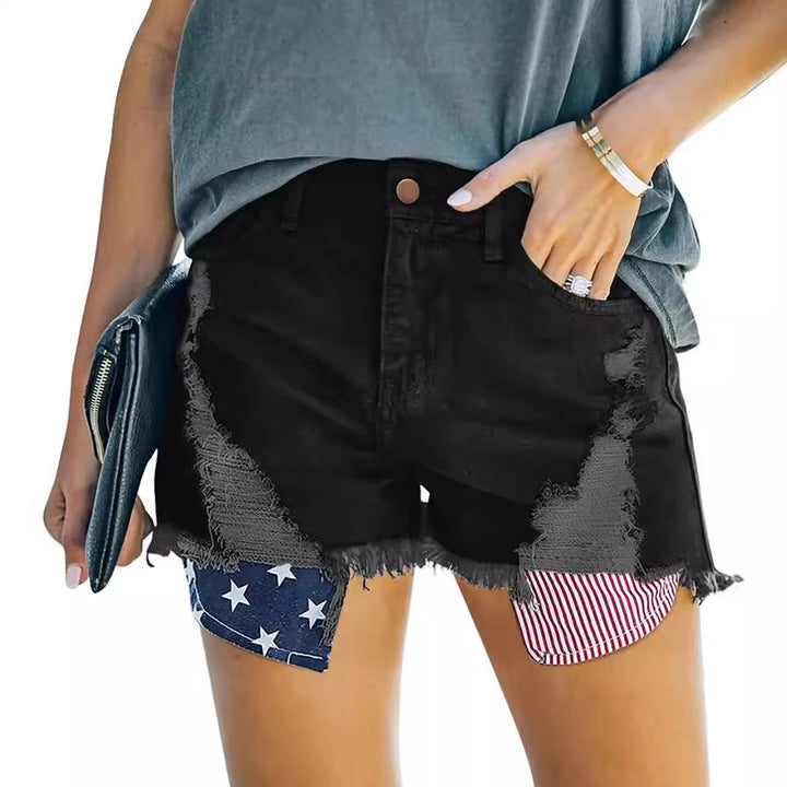 Women's Destroyed Denim Shorts with Creative Patch Details Lisslune