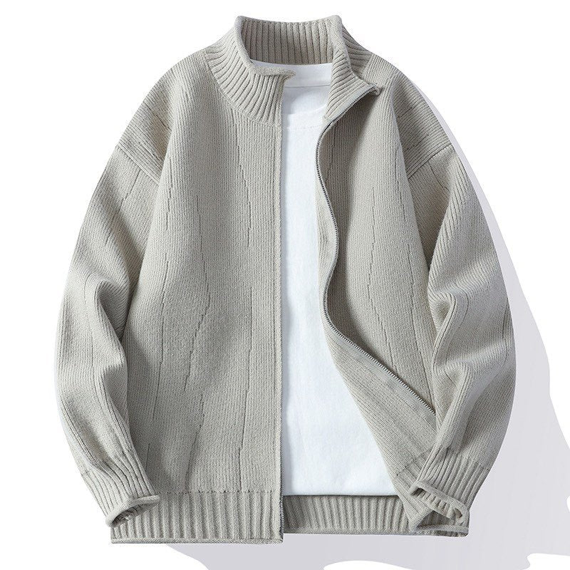 Men's Fashionable Cardigan with High Collar and Zip Lisslune