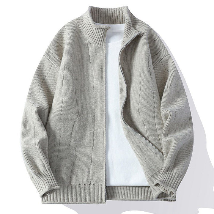 Men's Fashionable Cardigan with High Collar and Zip Lisslune
