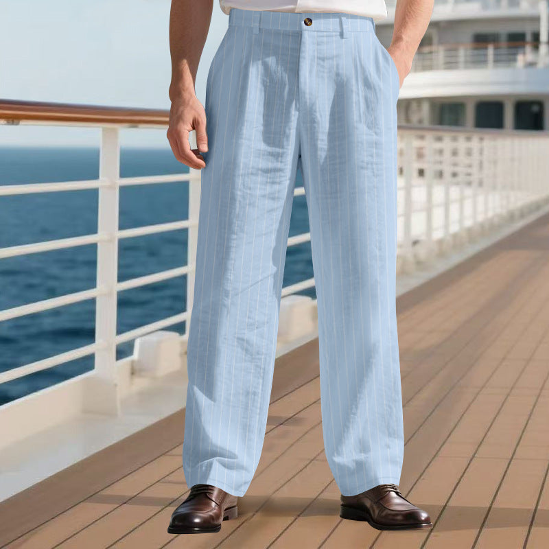 Men's Elegant Stripe Pants with Loose Fit and Practical Pockets Lisslune