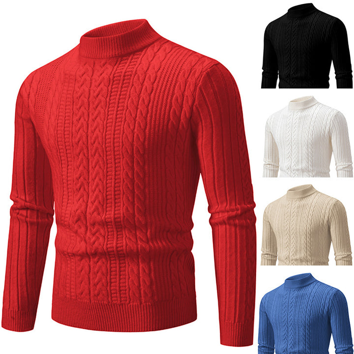 Men's chunky knit sweater with rising collar and cable pattern Lisslune