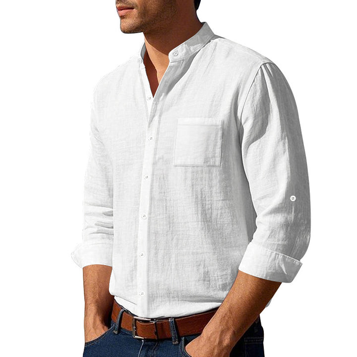 Men's Long Sleeve Shirt with Modern Stand-up Collar Lisslune