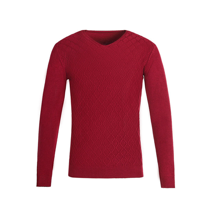 Men's V-neck sweater with textured pattern Lisslune