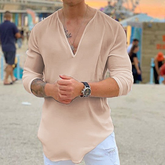 Men's long sleeve shirt with modern V-neck and elegant cut Lisslune
