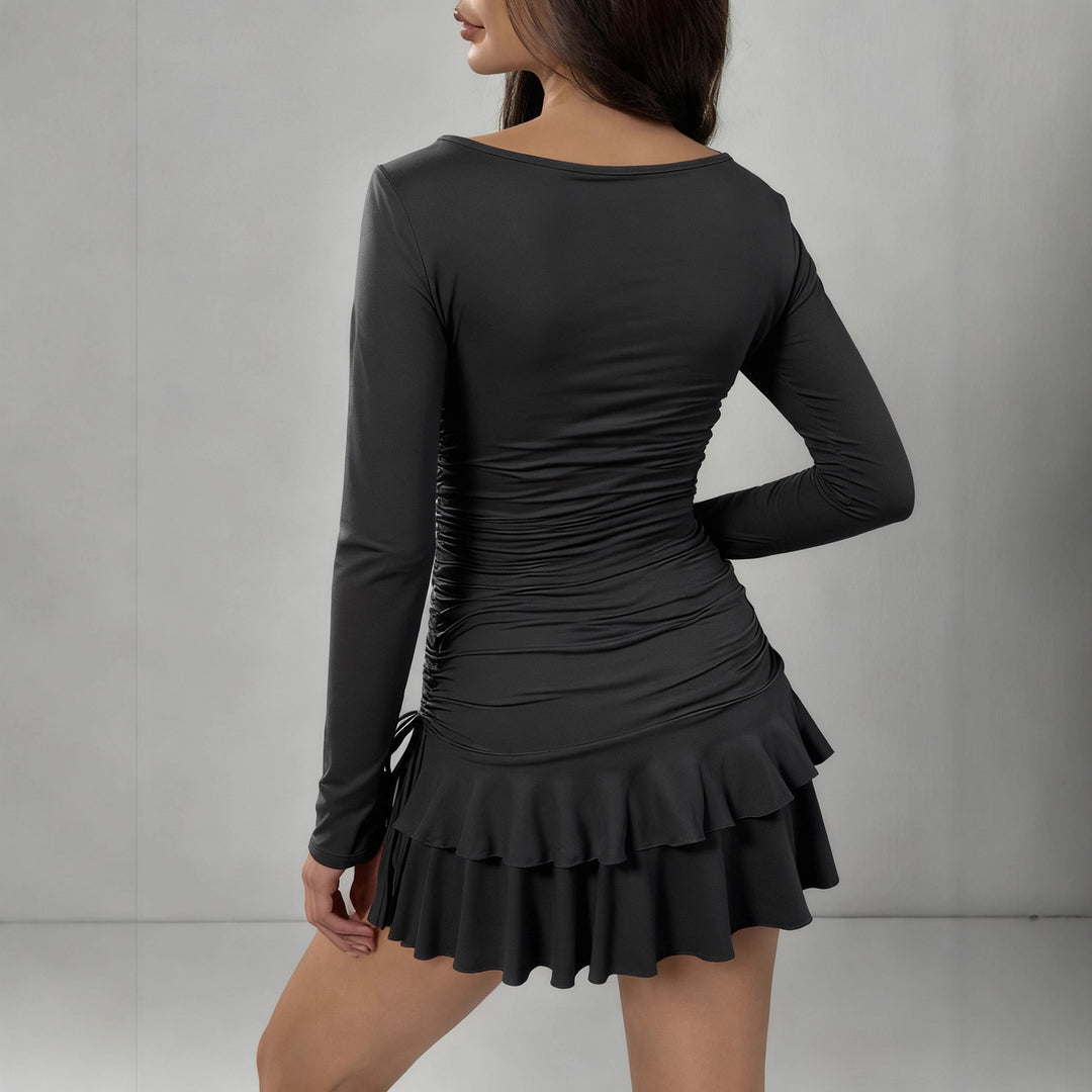 Damen Figurbetontes Minikleid mit Rüschendetails und seitlichen Bindebändern Lisslune